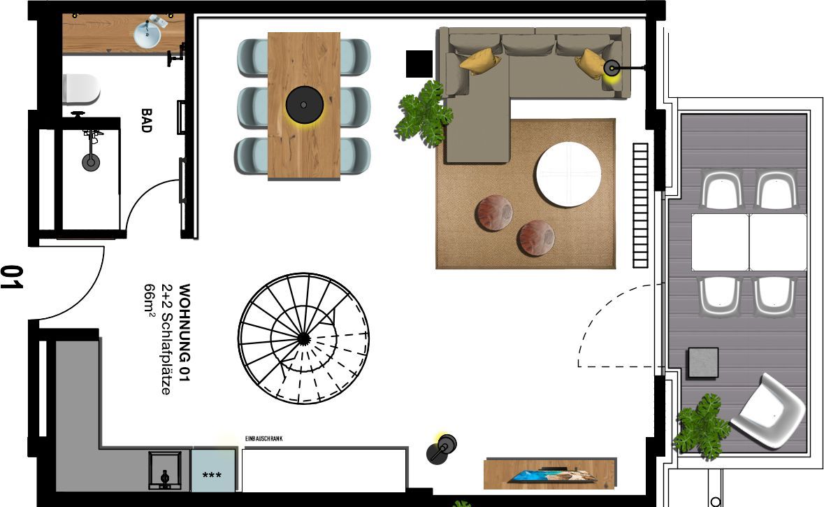 Kaiservillen Heringsdorf Ferienwohnung mit 1 Schlafzimmer und Balkon (S1) Insel Usedom - Grundriss