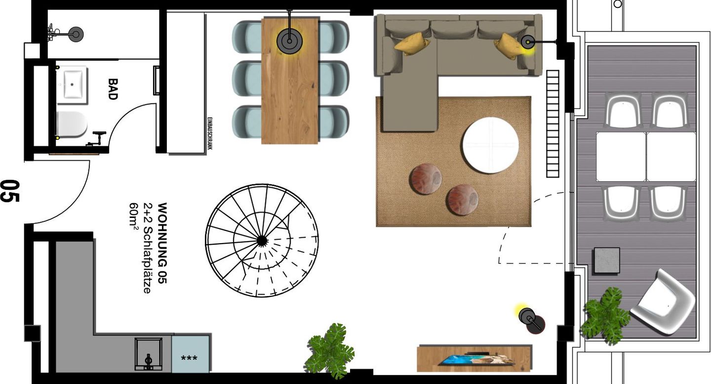 Kaiservillen Heringsdorf Ferienwohnung mit 1 Schlafzimmer und Balkon (S5) Insel Usedom - Grundriss