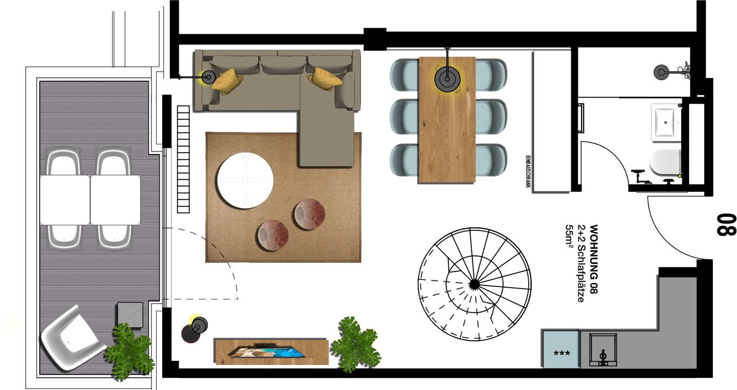 Kaiservillen Heringsdorf Ferienwohnung mit 1 Schlafzimmer und Balkon (S8) Insel Usedom - Grundriss