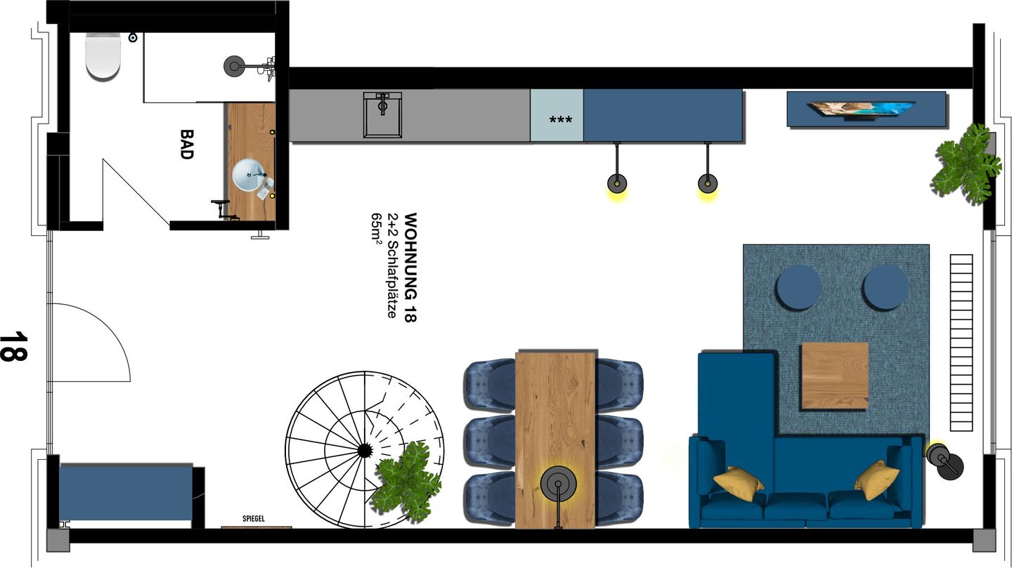 Kaiservillen Heringsdorf Ferienwohnung mit 1 Schlafzimmer und Terrasse (S18) Insel Usedom - Grundriss