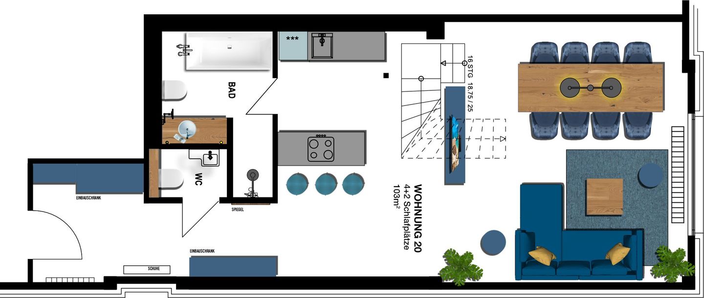 Kaiservillen Heringsdorf Ferienwohnung mit 2 Schlafzimmern (S20) Insel Usedom - Grundriss