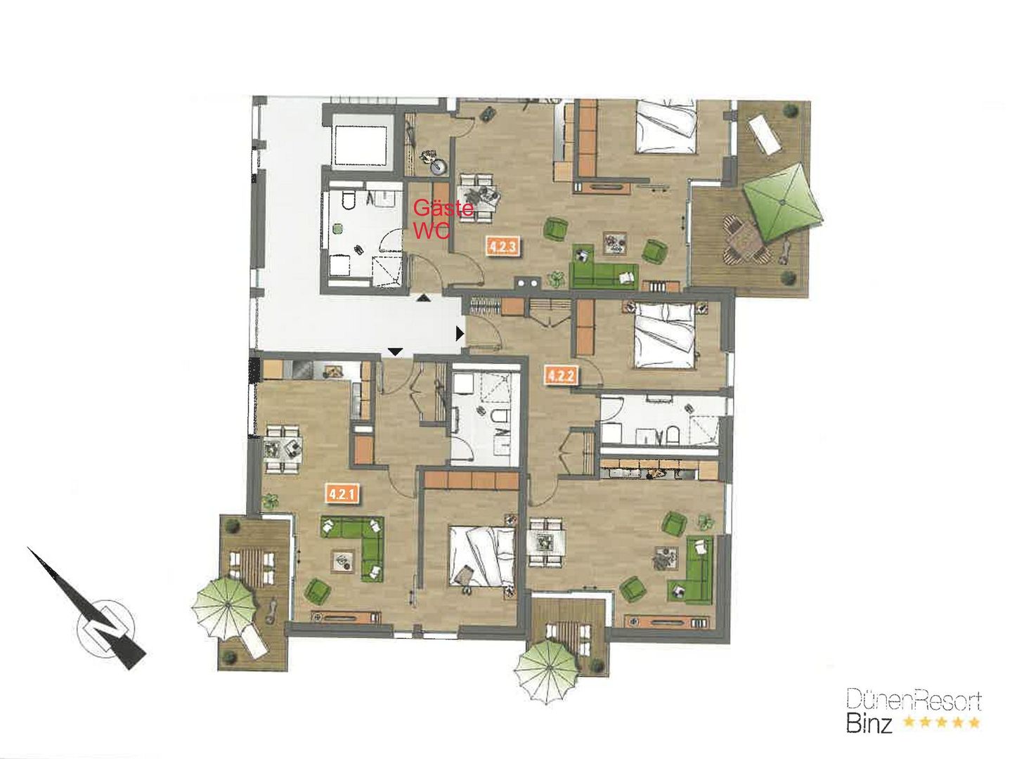 Strandvillen Binz Ferienwohnung mit 1 Schlafzimmer und Balkon (DR/421) Insel Rügen - Grundriss