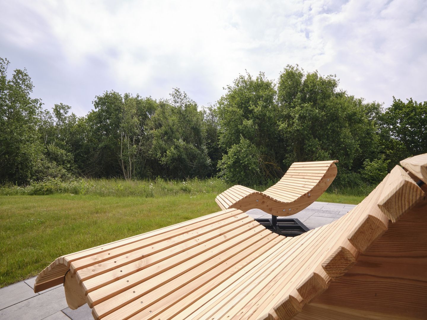 LuxusPlus Reetdachvilla mit 4 Schlafzimmern, Außensauna, Loungebereich und Kamin (H06) - Gartenblick