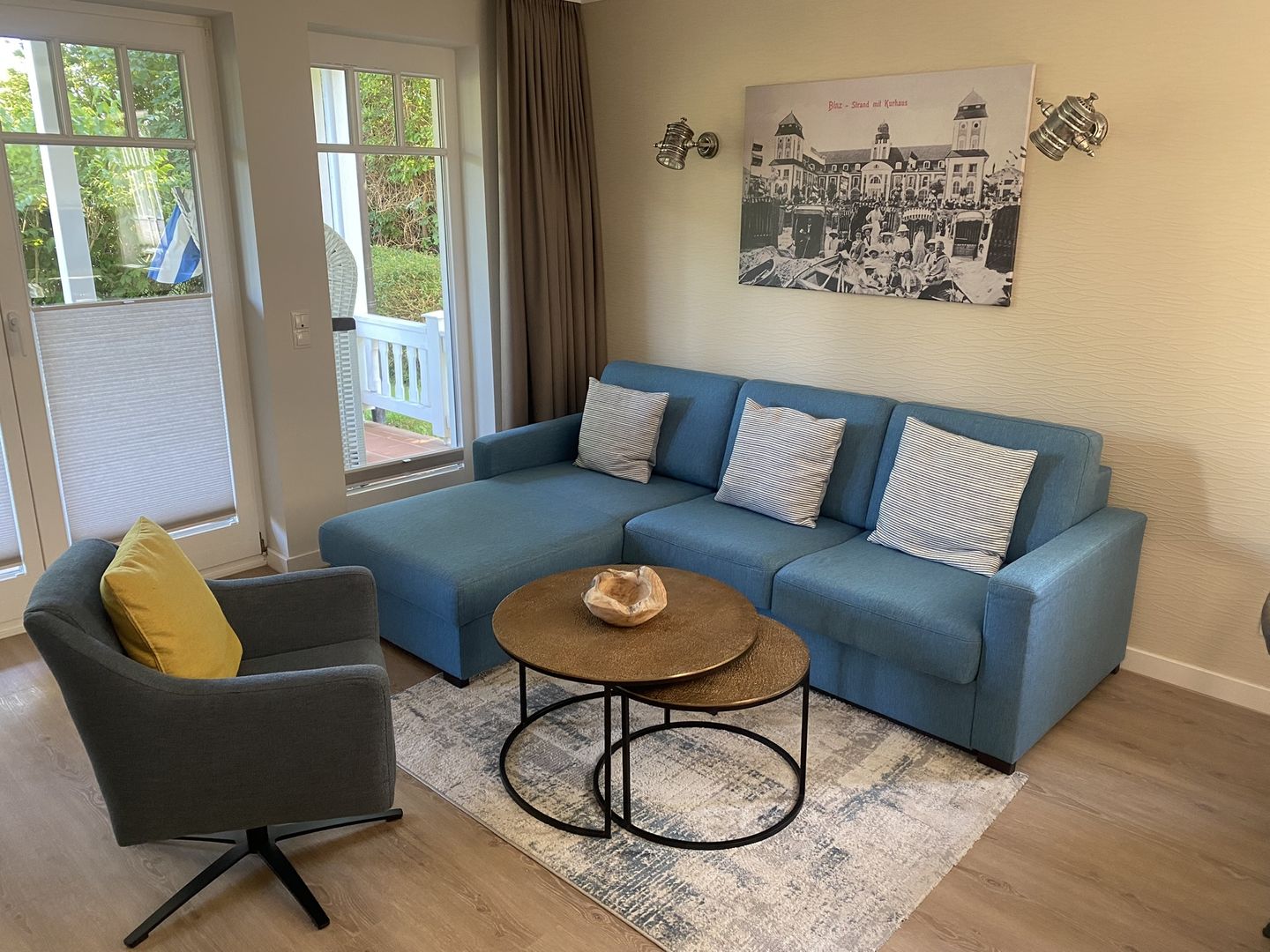 Dünenpark Binz Komfortplus Ferienwohnung mit 1 Schlafzimmer und Terrasse im Erdgeschoss (050) Insel Rügen - Wohnzimmer