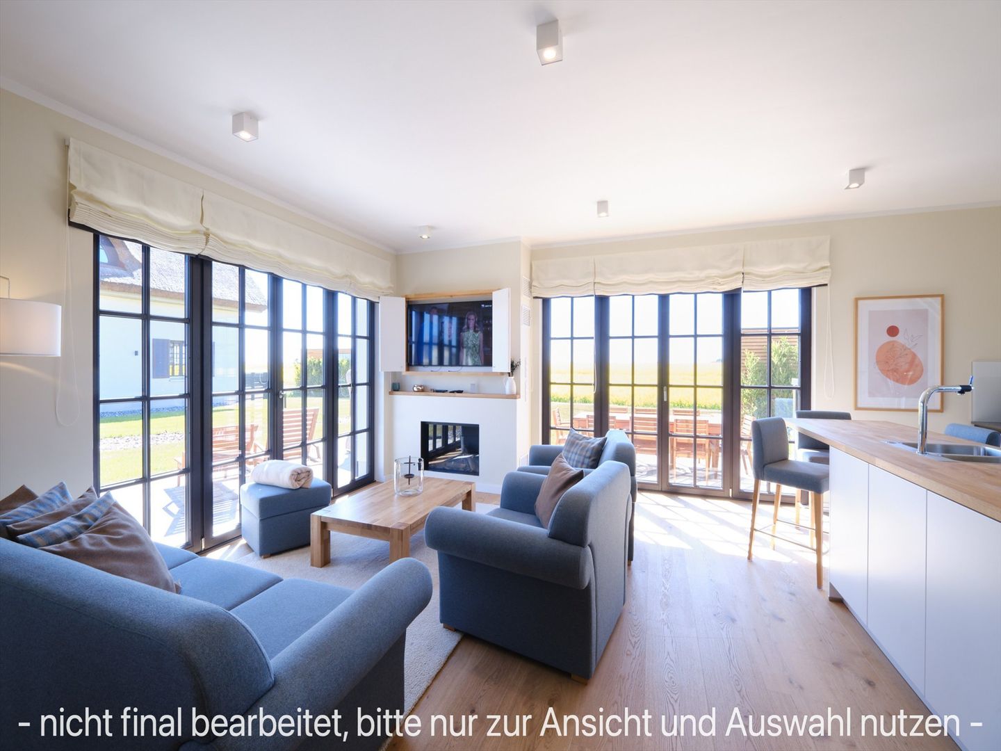 LuxusPlus Reetdachvilla mit 4 Schlafzimmern, Sauna und Kamin (G10) - Wohnzimmer