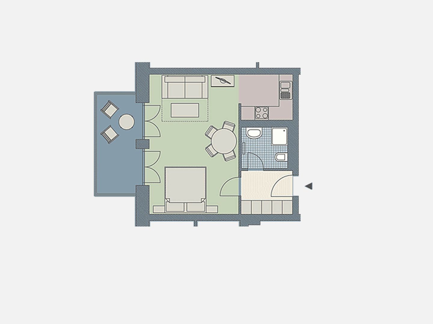 Kaiservillen Heringsdorf 1-Raum-Ferienwohnung mit Balkon (D123) Insel Usedom - Grundriss