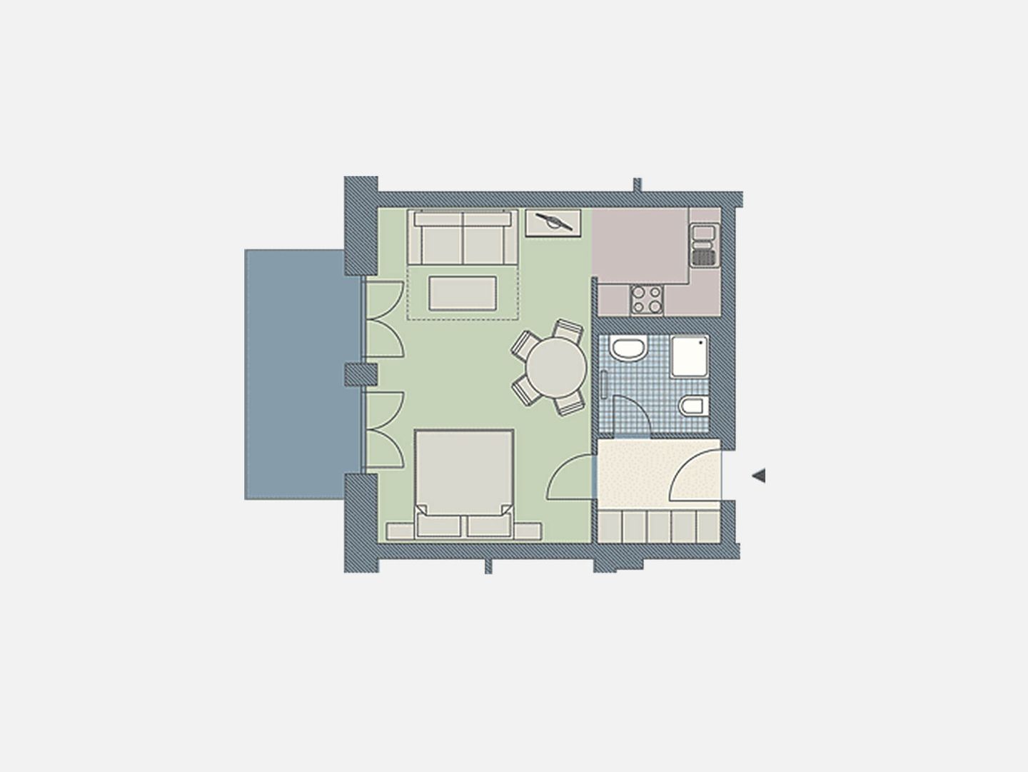 Kaiservillen Heringsdorf 1-Raum-Ferienwohnung mit Terrasse (D103) Insel Usedom - Grundriss