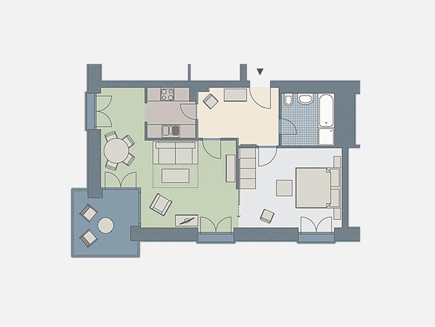 Kaiservillen Heringsdorf Ferienwohnung mit 1 Schlafzimmer und Balkon (D112) Insel Usedom - Grundriss