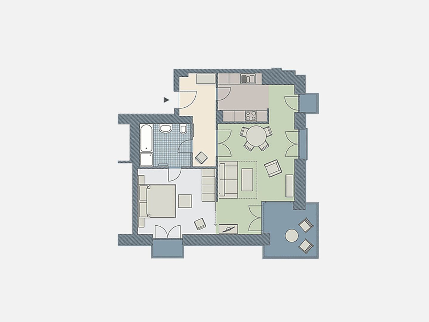 Kaiservillen Heringsdorf Ferienwohnung mit 1 Schlafzimmer und Balkon (D211) Insel Usedom - Grundriss