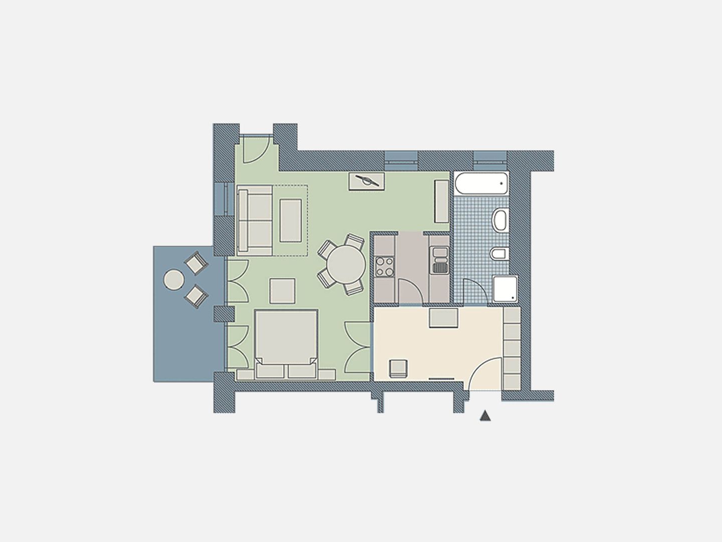 Kaiservillen Heringsdorf 1-Raum-Ferienwohnung mit Terrasse (DG23) Insel Usedom - Grundriss
