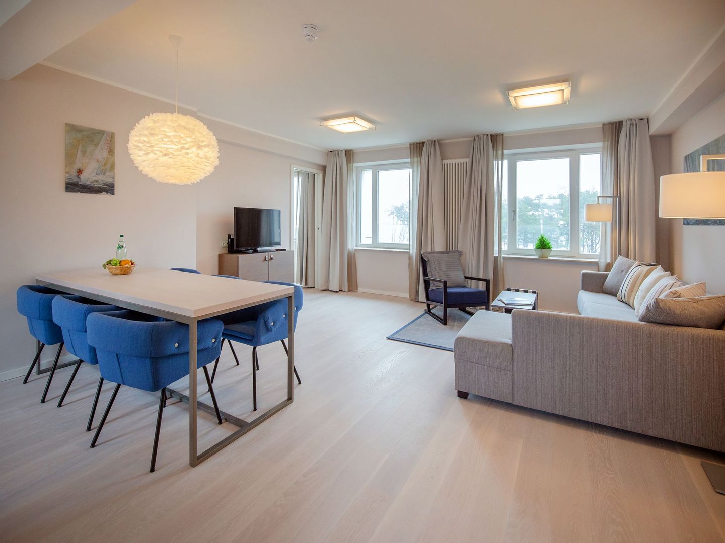 Dünenresidenz Prora Ferienwohnung mit Meerblick, 3 Schlafzimmern, Balkon und Sauna (NP/306) Insel Rügen - Wohnzimmer