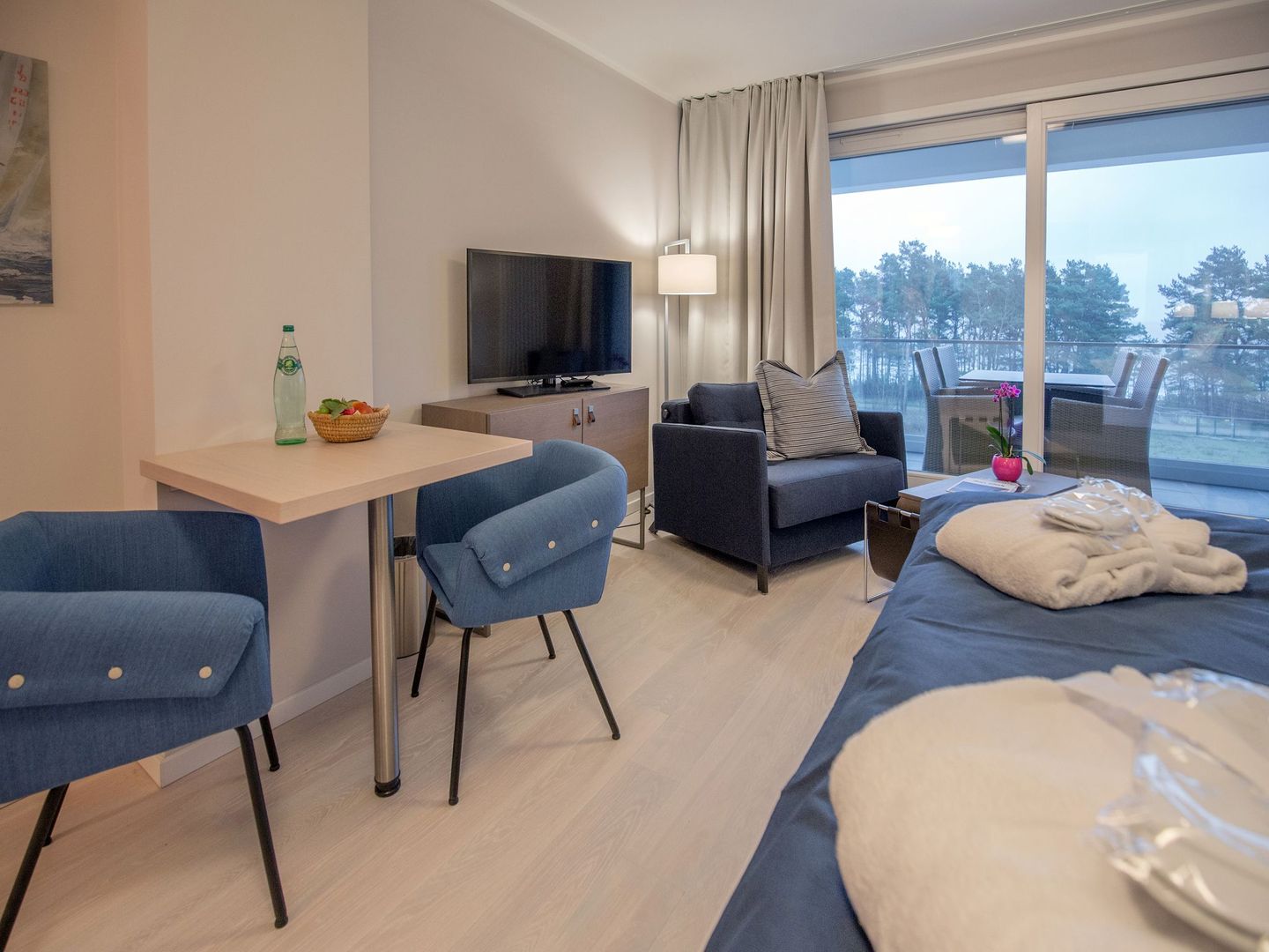 Dünenresidenz Prora 1-Raum-Ferienwohnung mit Meerblick, 1 Schlafzimmer und Balkon (NP/416) Insel Rügen - Schlafzimmer