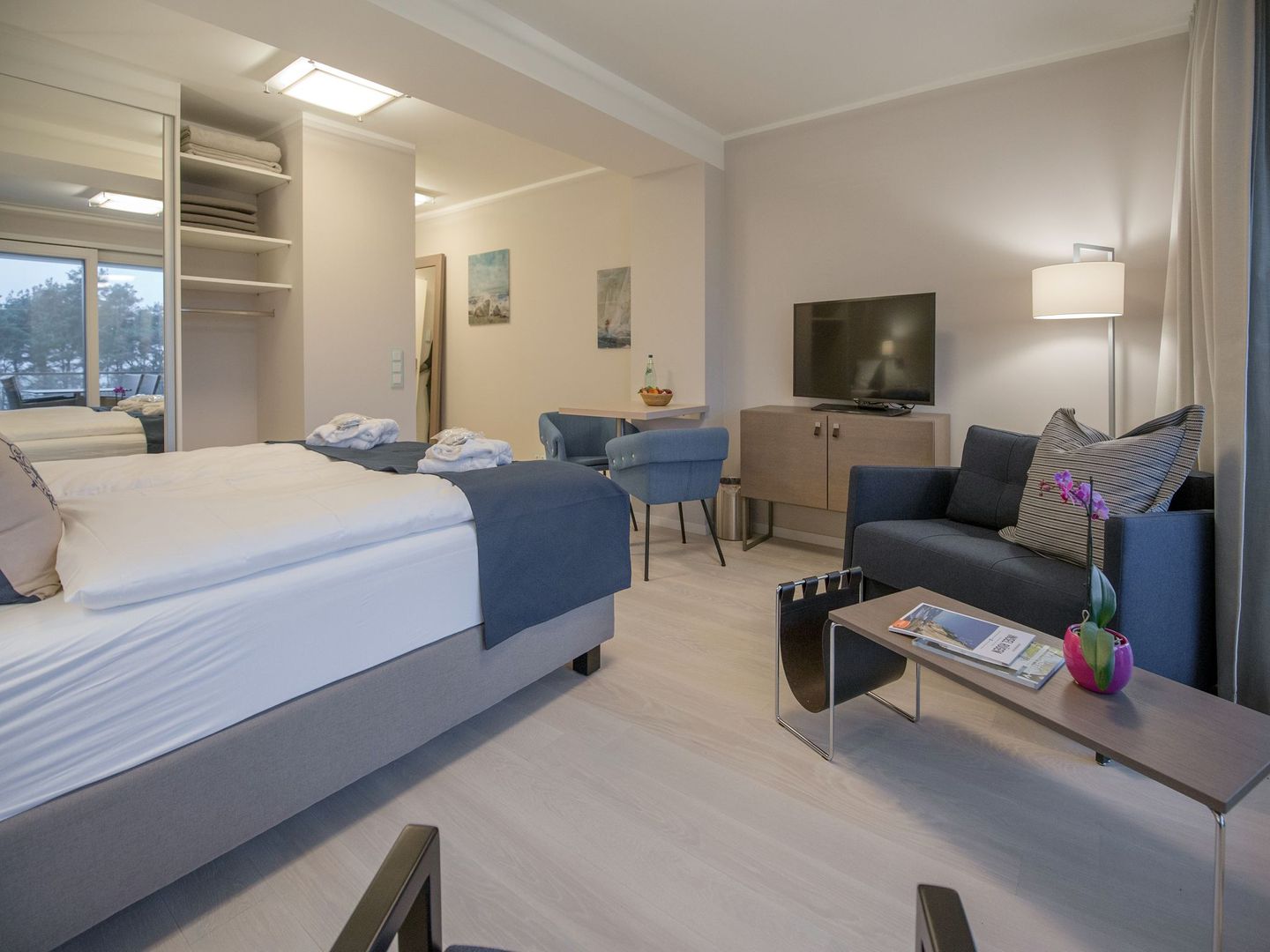 Dünenresidenz Prora 1-Raum-Ferienwohnung mit Meerblick, 1 Schlafzimmer und Balkon (NP/416) Insel Rügen - Schlafzimmer