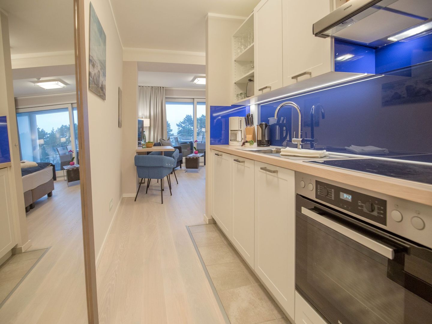 Dünenresidenz Prora 1-Raum-Ferienwohnung mit Meerblick, 1 Schlafzimmer und Balkon (NP/416) Insel Rügen - Küche / Küchenzeile