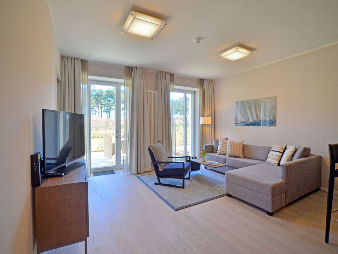 Dünenresidenz Prora Ferienwohnung mit Meerblick und 1 Schlafzimmer und Terrasse (NP/704) Insel Rügen - Wohnzimmer