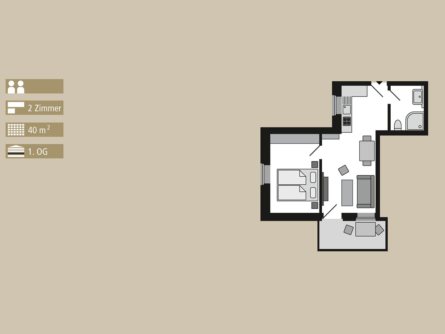 Strandvillen Binz Ferienwohnung mit 1 Schlafzimmer und Balkon (SV/004) Insel Rügen - Grundriss
