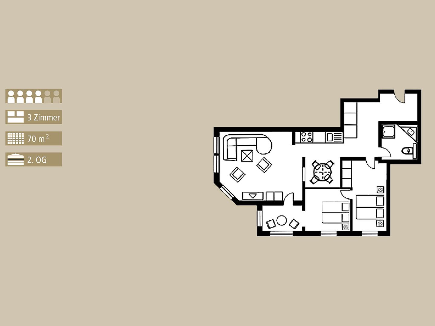 Strandvillen Binz Ferienwohnung mit Meerblick und 2 Schlafzimmern (SV/711) Insel Rügen - Grundriss