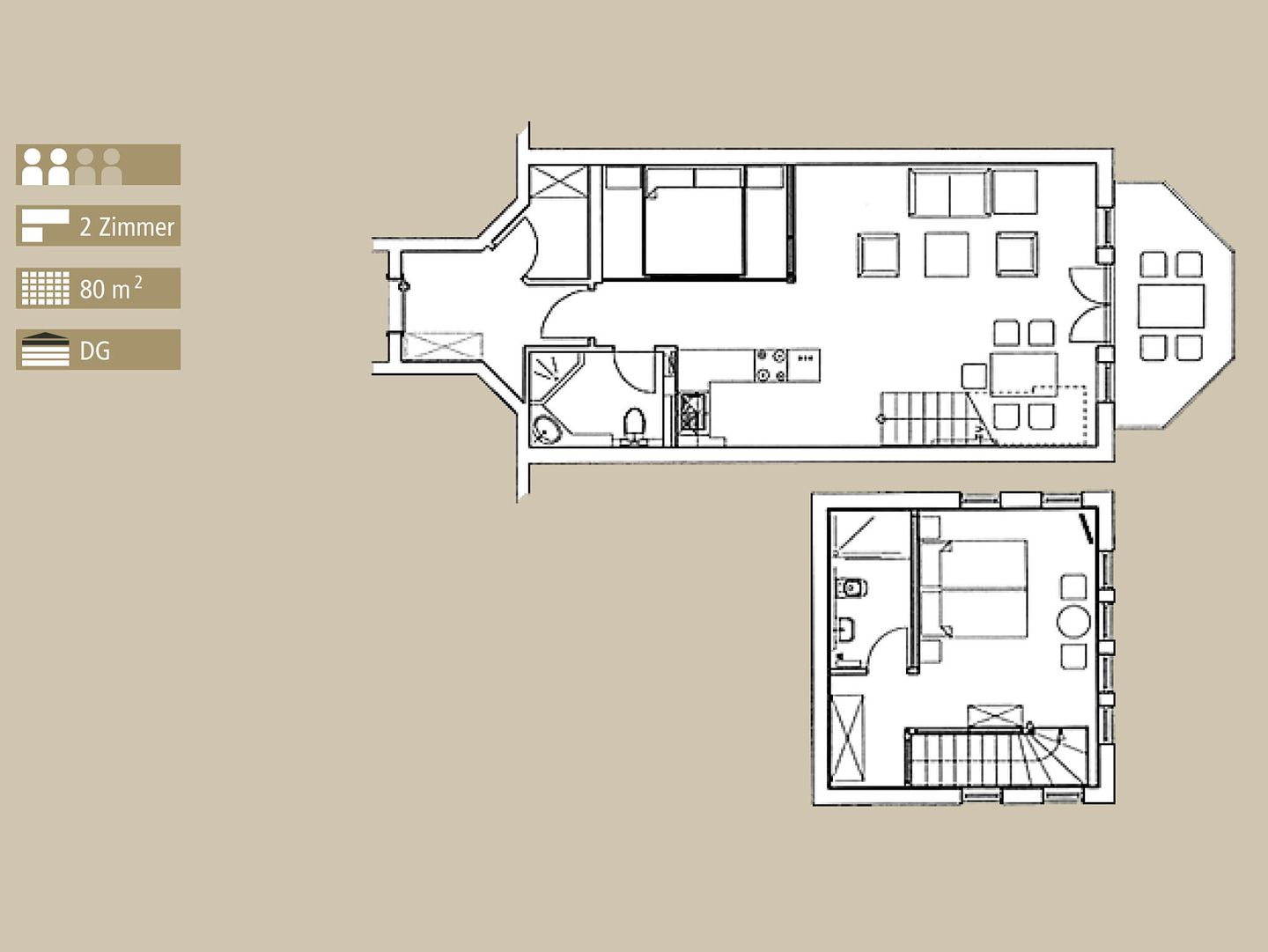Strandvillen Binz Ferienwohnung mit Meerblick, 2 Schlafzimmern und Balkon (SV/768) Insel Rügen - Grundriss