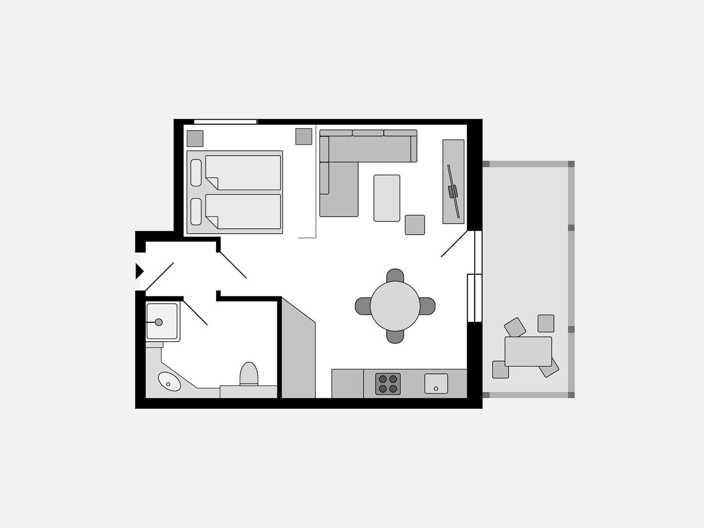 Dünenpark Binz Komfortplus 1-Raum-Ferienwohnung mit Balkon im Dachgeschoss (095) Insel Rügen - Grundriss