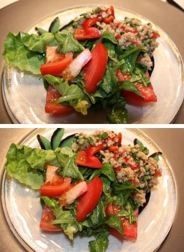 Salata Bligouri - Bulgur auf Tomaten und grünem Salat