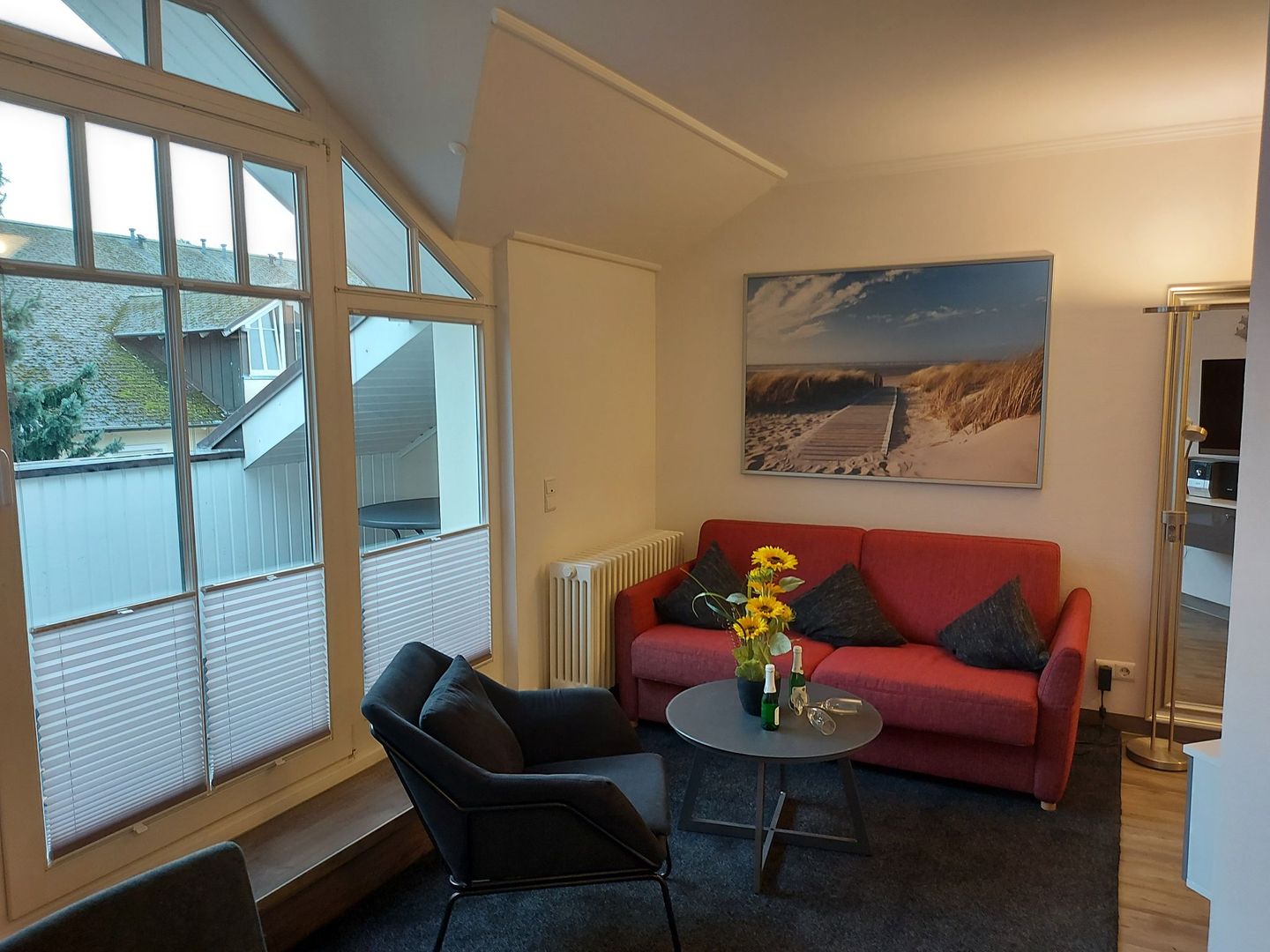 Dünenpark Binz Komfort Ferienwohnung mit 1 Schlafzimmer und Balkon im Dachgeschoss (270) Insel Rügen - Wohnzimmer