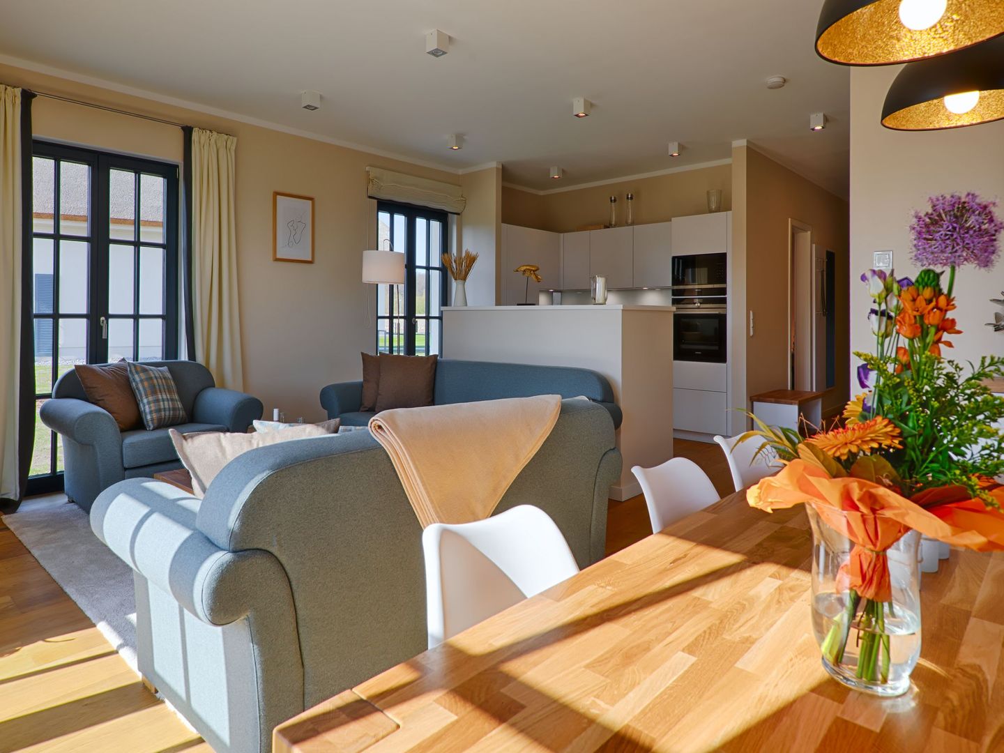 Luxus Reetdachvilla mit 3 Schlafzimmern, Sauna und Kamin (F20) - Wohnzimmer