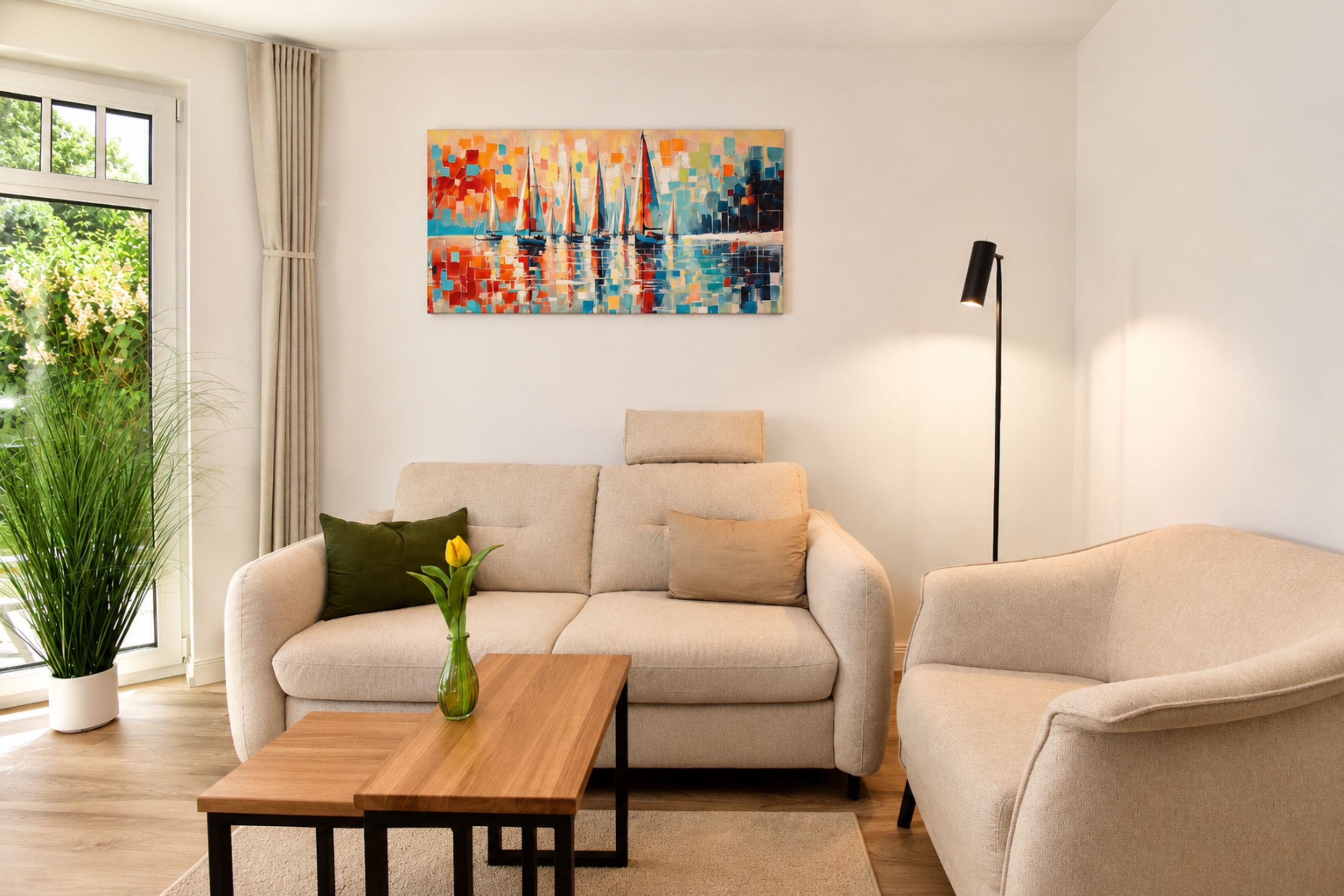 Wohnzimmer mit Sessel und Sofa