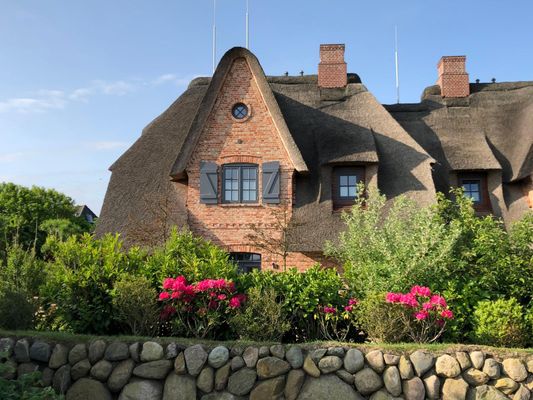 Reet-Doppelhaushälfte im klaren, modernen Stil und tollem Garten in Archsum