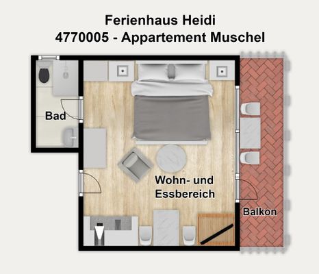 Foto 17 Ferienwohnung Ostfriesland Borkum Ferienhaus Heidi Appartement Muschel (Objekt 26742) suchen