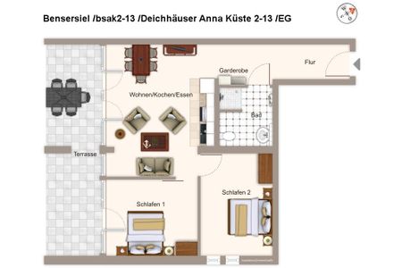 Deichhäuser Anna Küste Deichhäuser Anna Küste 2-13 Bensersiel - Grundriss (Angaben ohne Gewähr)