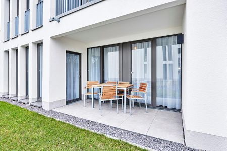Deichhäuser Anna Küste Deichhäuser Anna Küste 2-14 Bensersiel - Terrasse mit Sitzgelegenheiten und Garten