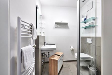 Deichhäuser Anna Küste Deichhäuser Anna Küste 4-13 Bensersiel - Badezimmer mit Dusche, Waschtisch, WC und Spiegel