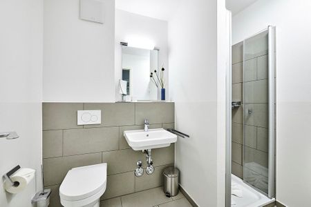 Deichhäuser Anna Küste Deichhäuser Anna Küste 4-21 Bensersiel - Badezimmer mit Dusche, Waschtisch, WC und Spiegel