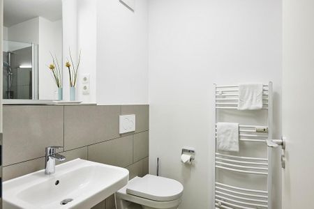Deichhäuser Anna Küste Deichhäuser Anna Küste 4-22 Bensersiel - Badezimmer mit Dusche, Waschtisch, WC und Spiegel