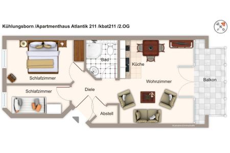 Apartmenthaus Atlantik Apartmenthaus Atlantik 211 Kühlungsborn - Grundriss (Angaben ohne Gewähr)