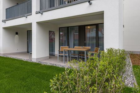 Deichhäuser Anna Küste Deichhäuser Anna Küste 6-13 Bensersiel - Überdachte Terrasse mit Sitzgelegenheit und Grünfläche