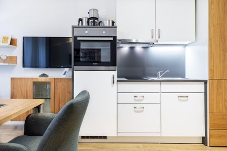Ferienapartments am Krusespeicher Ferienapartments am Krusespeicher 1-07 Wismar - Wohn-/Schlafbereich mit Küchenzeile