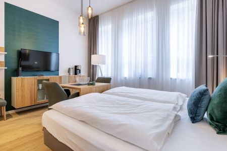 Ferienapartments am Krusespeicher Ferienapartments am Krusespeicher 3-32 Wismar - Wohn-/Schlafbereich mit Flatscreen-TV
