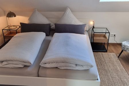 Haus Borkumitte Appartement Mellum Haus Borkumitte - Schlafzimmer mit Doppelbett