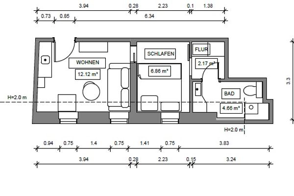  Haus Bielefeld Ferienwohnung 33a  - Grundriss