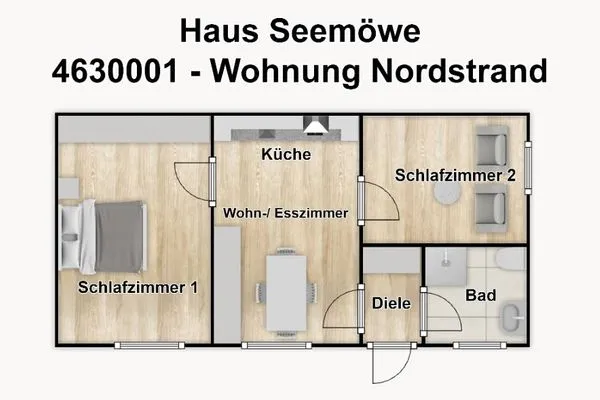 Grundriss Haus Seemöwe Ferienwohnung Nordstrand