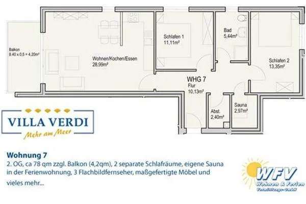 Grundriss Villa Verdi Ferienwohnung 7