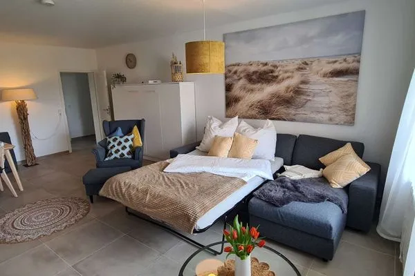 Schlafmöglichkeiten auf der Schlafcouch Haus Richthofenstraße 20 e Ferienwohnung Glück Ahoi