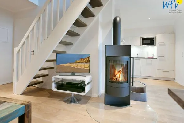 Wohnzimmer Bootshaus in den Dünen - 5 Ferienwohnung Strandgut