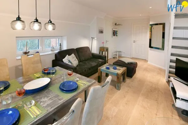 Wohnzimmer Bootshaus in den Dünen - 5 Ferienwohnung Strandgut