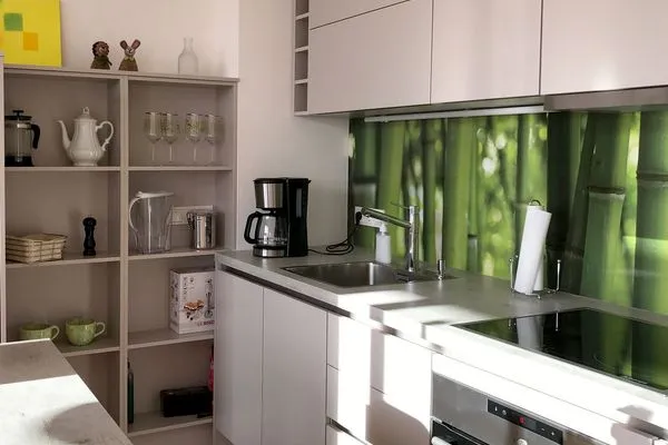 Multi-FeWo Haus Zeppelinstraße Ferienwohnung Urlaubsglück Lindau Insel - Küchenzeile integriert in den Wohnbereich