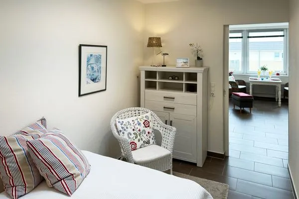 Schlafzimmer der Ferienwohnung Watt'n Blick in Wittdün auf Amrum Haus Nordenlicht Ferienwohnung Watt'n Blick