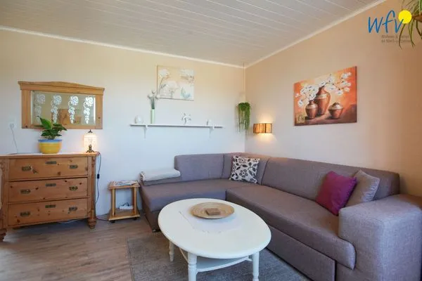Wohnzimmer Ferienhaus Heidi Häuschen Seehund