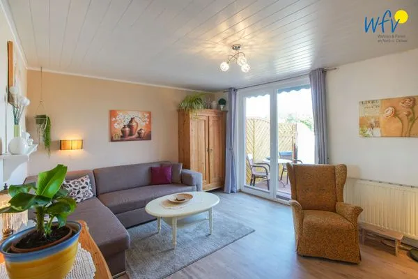 Wohnzimmer Ferienhaus Heidi Häuschen Seehund