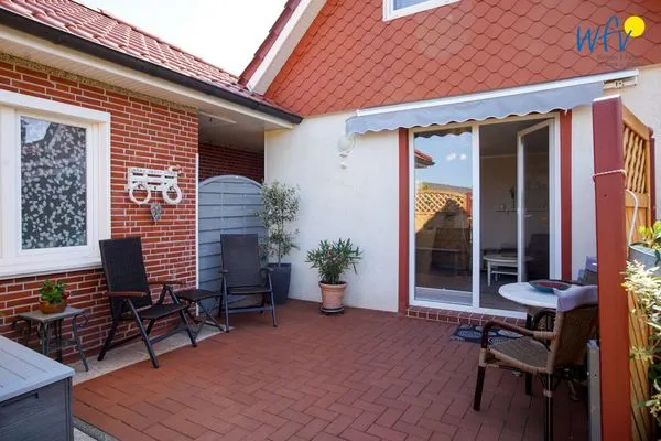 Terrasse Ferienhaus Heidi Häuschen Seehund
